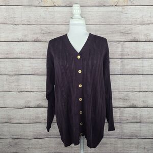 Vintage Elisabeth Liz Claiborne Silk Button Front Cardigan Sweater 2XL Purple